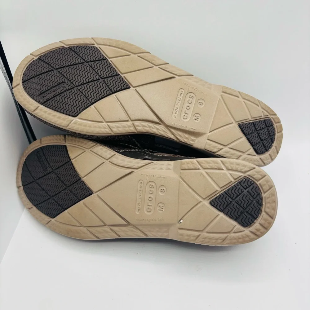 CROCS Men's Brown Canvas Slip-On Boat Shoe with Tan Accents